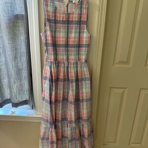 Plaid Tiered Maxi Dress in Pastel Pink and Mint
